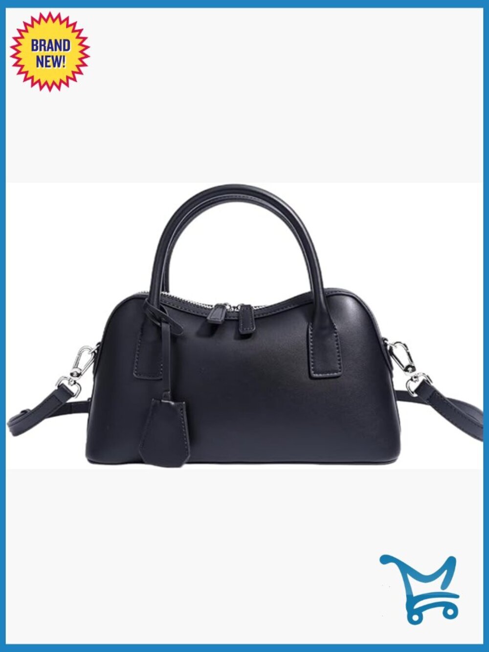 Genuine Leather Shoulder Bag with Top Handle, Zipper Closure Satchel Purse